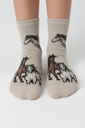 Женские носки стандарт Лошадки (набор 3 пары) / белый, бежевый