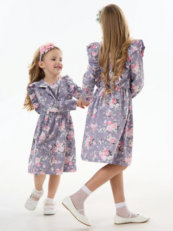 Детское платье "Красотка" / Розы на фиолетовом