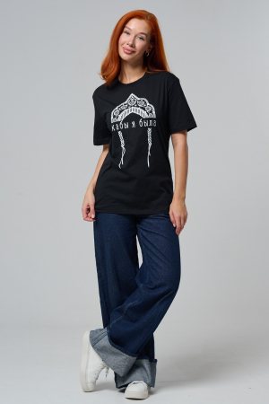 Женская футболка 8584 / черный+кокошник