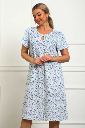 Женская сорочка 29531 / белый + сиреневые цветы