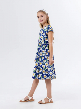 Детское платье "Ласточка" / Крупные ромашки на синем
