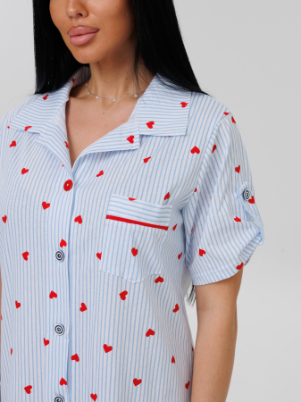 Женский халат Х-101(К) / Голубой (сердечки)