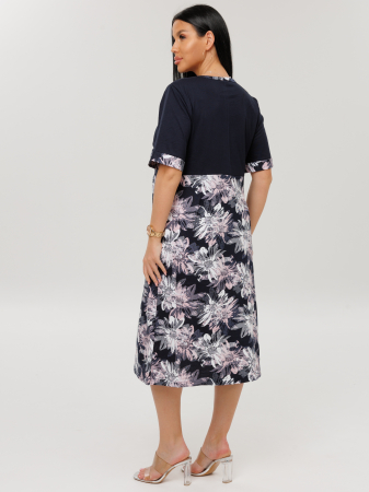 Женское платье Пл-167(К) / Черный (розовые цветы + надпись)