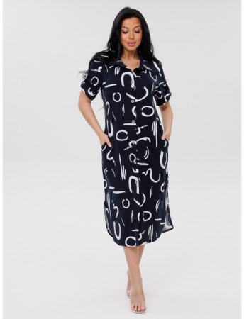 Женский халат Х-105(К) / Темно-синий (узоры)