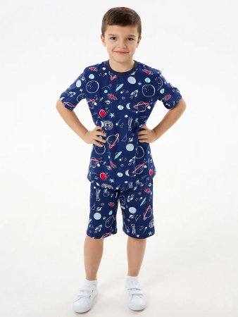 Детская пижама с шортами "Сорванец" / Космос на синем