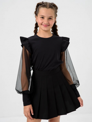 Детская блузка "Яра" длинный рукав / Черный