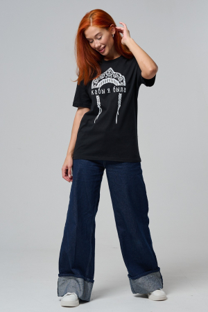 Женская футболка 8584 / черный+кокошник