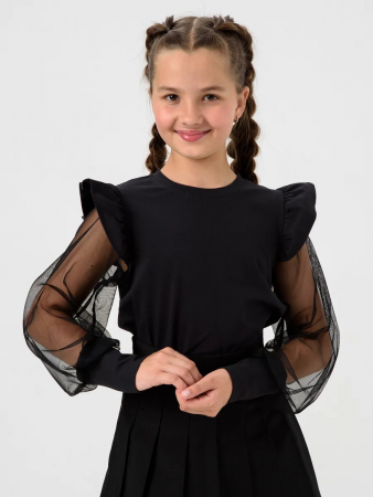 Детская блузка "Яра" длинный рукав / Черный