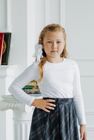 Водолазка детская с кружевом из кулирки с лайкрой Снежинка / Белый