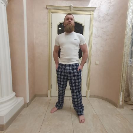 Мужские брюки БК-1439 / Темно-синий с белой клеткой