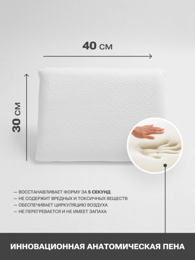 Детская подушка с эффектом памяти прямая PandaHug KIDS + наволочка