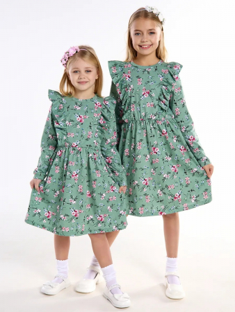 Детское платье "Красотка" / Веточки на зеленом