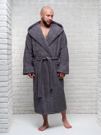 Мужской махровый халат PandaHug с капюшоном / темно-серый