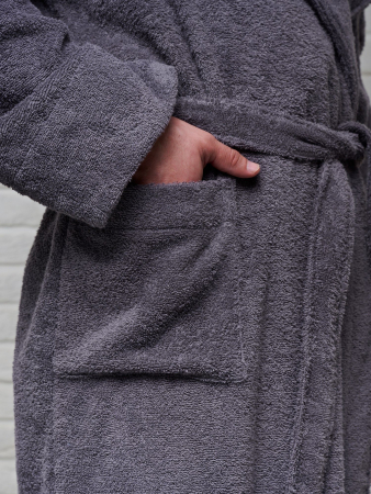 Мужской махровый халат PandaHug с капюшоном / темно-серый