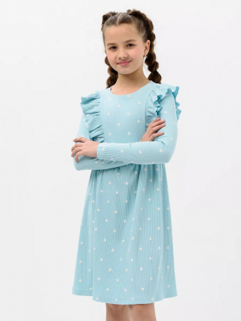 Детское платье "Бетти" длинный рукав / Голубой (цветочек)