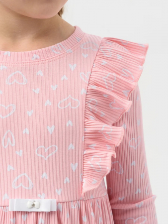 Детское платье "Бетти" длинный рукав / Нежно-розовый (сердечки)