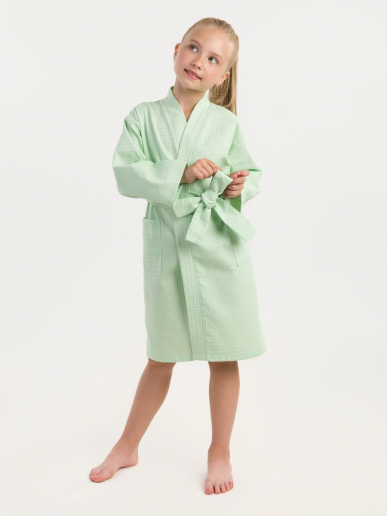 Детский вафельный халат / мятный