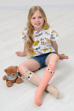 Детские гольфы Мишка и лиса (набор 2 пары) / бежевый, персик