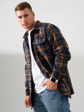 Мужская сорочка верхняя "Скандинавия" 2381-Ф / Сине-оранжевый