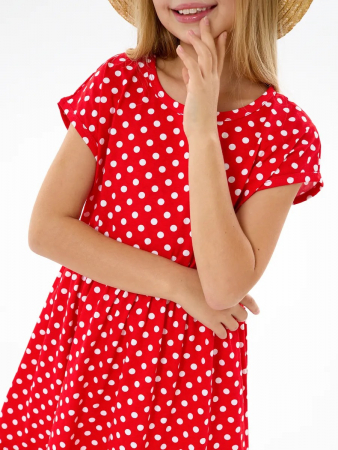 Детское платье "Ласточка" / Белый горошек на красном