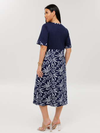 Женское платье Пл-167(К) / Синий (белые цветы + надпись)