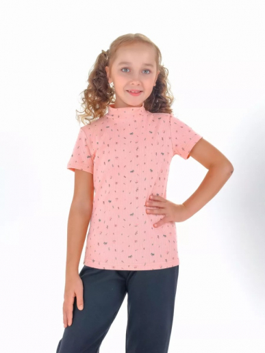 Детская водолазка "Пастель" (стойка) короткий рукав / Розовый