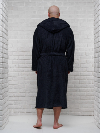 Мужской махровый халат PandaHug с капюшоном / черный