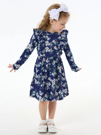 Детское платье "Красотка" / Цветущий сад на синем
