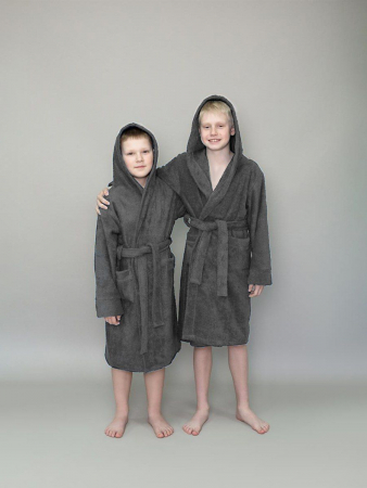 Детский махровый халат с капюшоном / темно-серый