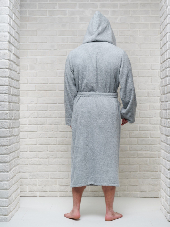 Мужской махровый халат PandaHug с капюшоном / светло-серый