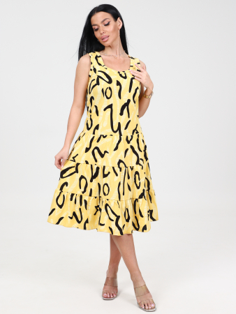 Женский сарафан 3 ЯРУСА СК-761 / Узоры на желтом