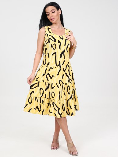 Женский сарафан 3 ЯРУСА СК-761 / Узоры на желтом