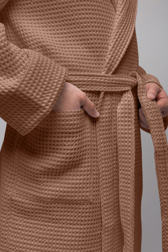 Мужской вафельный халат PandaHug Orlando с капюшоном / мокко