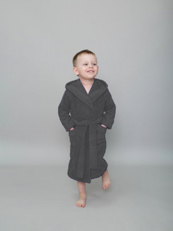 Детский махровый халат с капюшоном / темно-серый