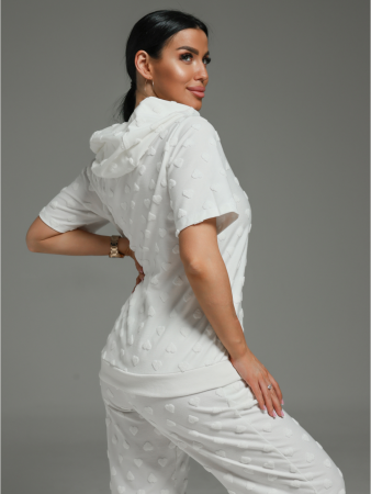 Женский костюм Суфле / Махра, белый сердечки