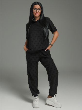 Женский костюм Суфле / Махра, черный сердечки