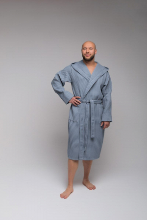 Мужской вафельный халат PandaHug Orlando с капюшоном / серый