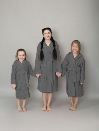 Детский махровый халат с капюшоном / темно-серый