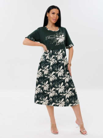 Женское платье Пл-167(К) / Темно-зеленый (белые цветы)