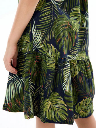 Детское платье "Лето" / Монстера на черном