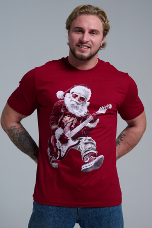 Мужская футболка 8581 / бордо+Д мороз с гитарой