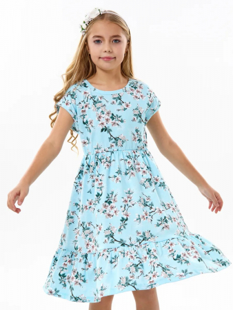 Детское платье "Ласточка" / Цветущий сад на голубом