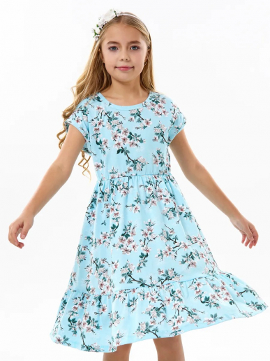Детское платье "Ласточка" / Цветущий сад на голубом