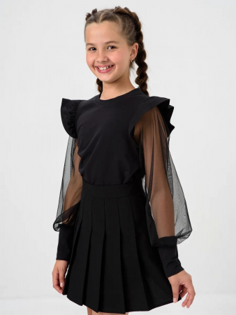 Детская блузка "Яра" длинный рукав / Черный
