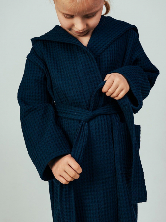 Детский вафельный халат "Комфорт" / темно-синий