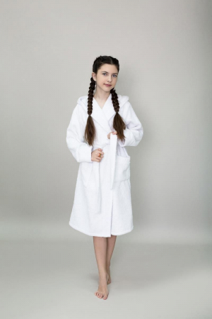 Детский махровый халат с капюшоном / белый