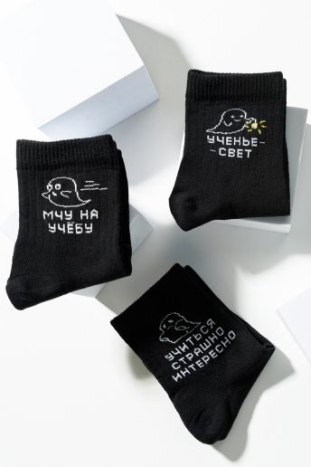 Носки стандарт женские Мчу на учебу (набор 3 пары) / черный