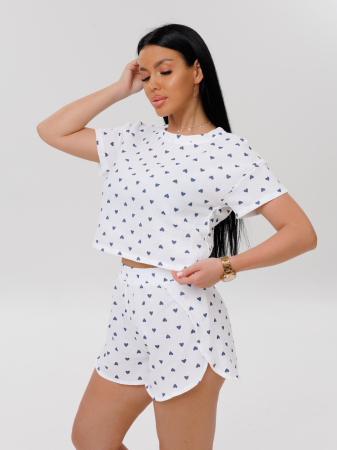 Женский костюм К-227(М) / Белый (синие сердечки)