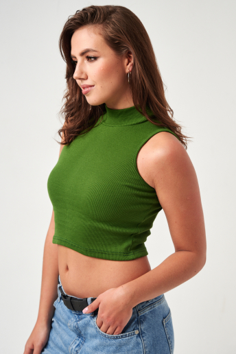 Женский топ 52714  укороченный с горлом / болотный