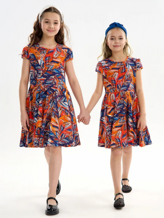 Детское платье "Птичка" / Тропики оранжевые